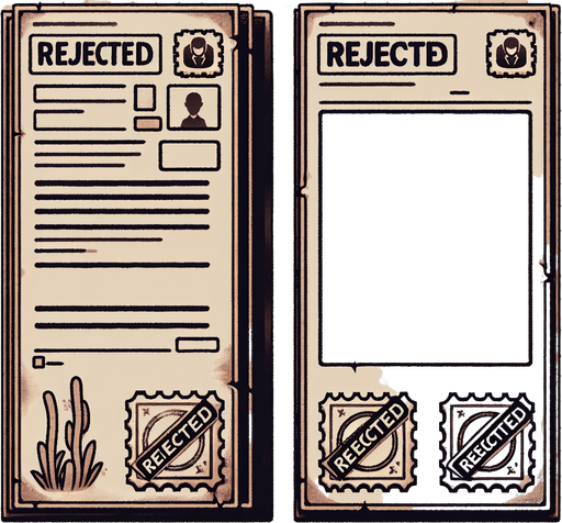 document with out stamp simple rejected bad paper.
Single Game Texture. In-Game asset. 2d. Blank background. High contrast. No shadows.