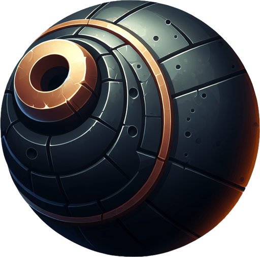 cannonball.
Single Game Texture. In-Game asset. 2d. Blank background. High contrast. No shadows.