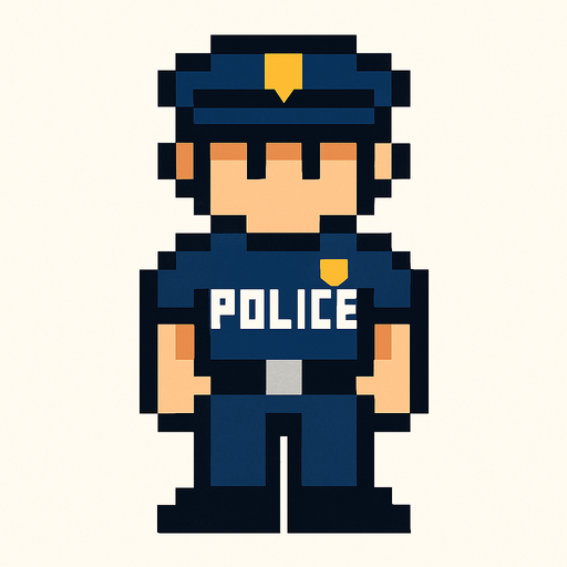 police pixel art.
In-Game asset.  2d.  High contrast.  No shadows