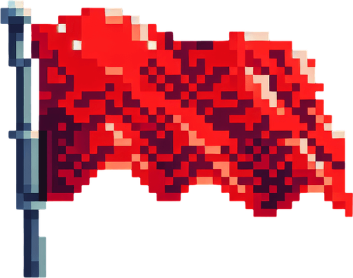 pixel art of a red flag.
Single Game Texture. In-Game asset. 2d. Blank background. High contrast. No shadows.