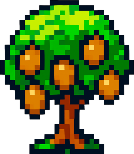 Kiwi tree 8bit.
In-Game asset.  2d.  High contrast.  No shadows