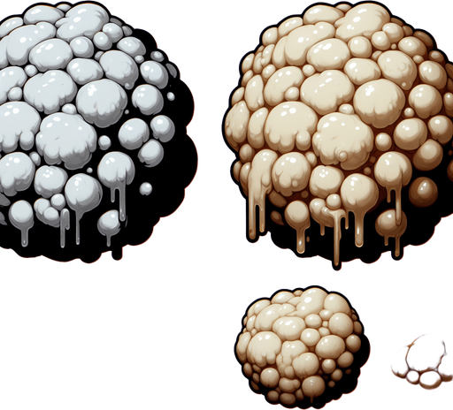 Amorphous gelatinous blob of congealed lard.
Single Game Texture. In-Game asset. 2d. Blank background. High contrast. No shadows.