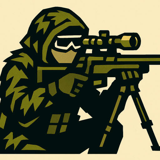 Sniper soldier.
In-Game asset.  2d.  High contrast.  No shadows