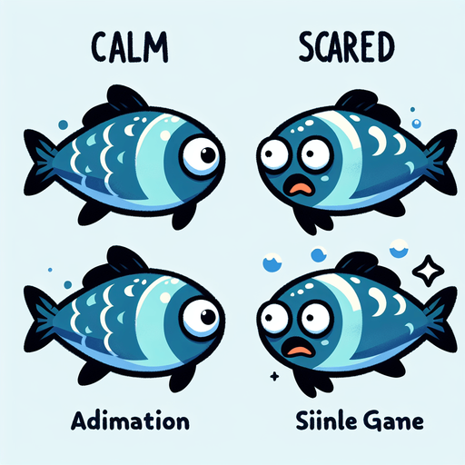 Две версии одной рыбы одна не испуганная другая испуганная 
Анимационом стиле.
Single Game Texture. In-Game asset. 2d. Blank background. High contrast. No shadows.