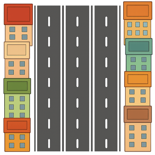 kuş bakışı 3 ayrı yol ve kuş bakışı kenarda binalar . No background. Transparent background. Blank background. No shadows. 2d. In-Game asset. flat