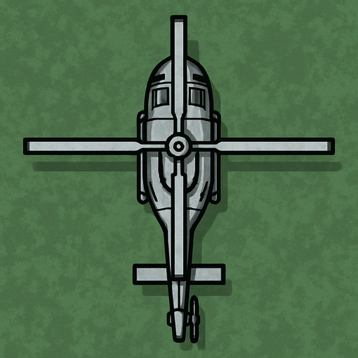 Helicopter image from upsite for 2d rpg game, color of helicopter is silver.
In-Game asset.  2d.  High contrast.  No shadows