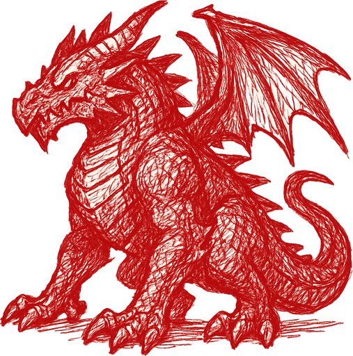 red big monster dragon sketch.
In-Game asset.  2d.  High contrast.  No shadows