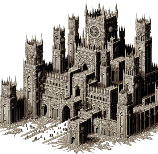 a castle made out of fleas.
Single Game Texture. In-Game asset. 2d. Blank background. High contrast. No shadows.