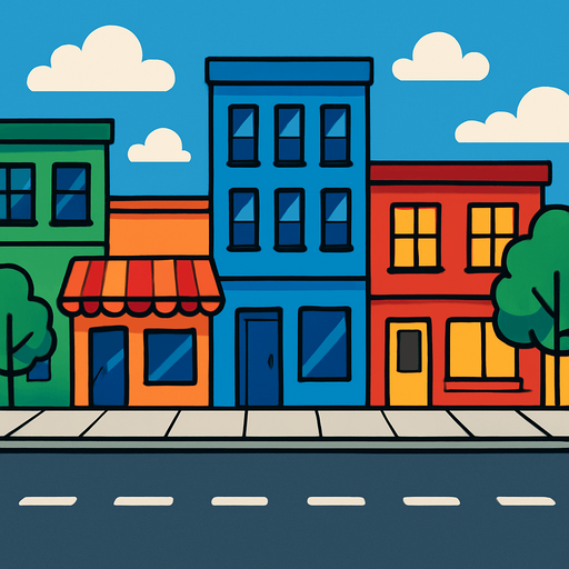 Cadde arka planı.
In-Game asset.  2d.  High contrast.  No shadows