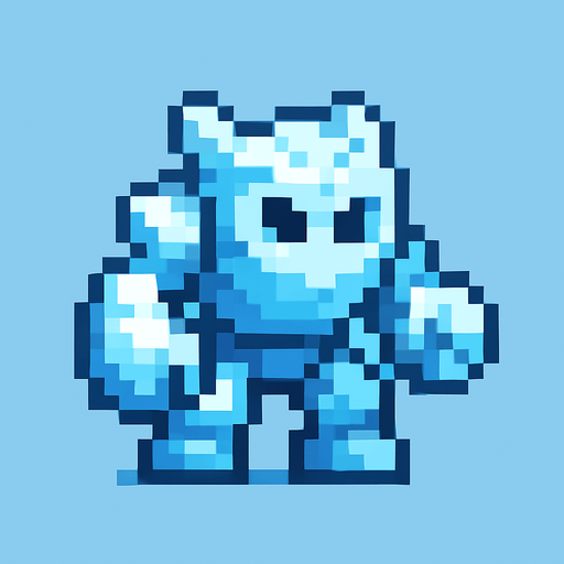 minik  buz golemi pixel art.
In-Game asset.  2d.  High contrast.  No shadows