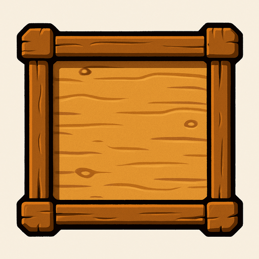 Recuadro de madera, parecido a un tablón de anuncios, animado.
In-Game asset.  2d.  High contrast.  No shadows