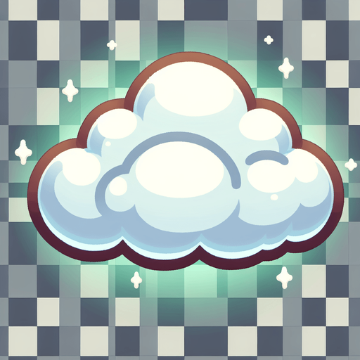 White fluffy cloud. Cartoon style..
Single Game Texture.  In-Game asset.  2d.  Blank background.  High contrast.  No shadows