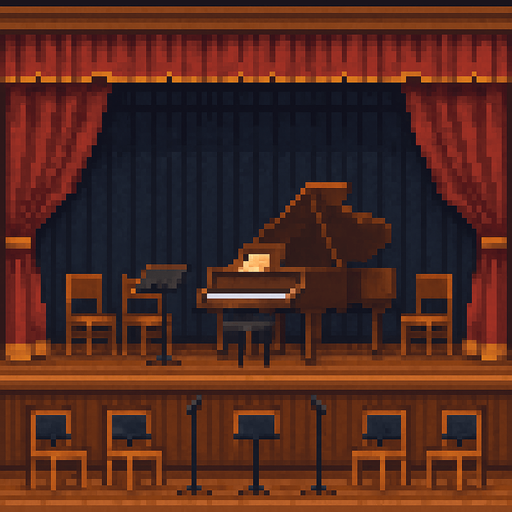 Traditional Concert stage pixel art 2d.
In-Game asset.  2d.  High contrast.  No shadows horizontal