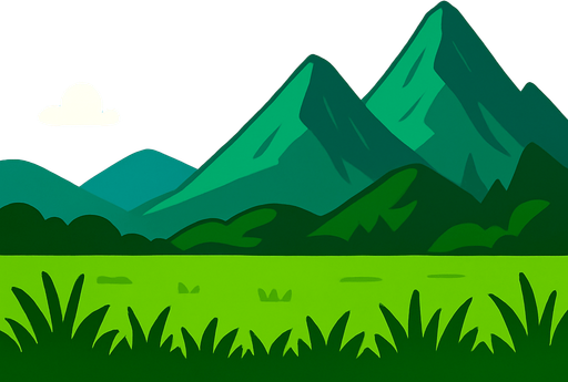 game background with grass at the bottom and sky and mountains at the back.
In-Game asset.  2d.  High contrast.  No shadows