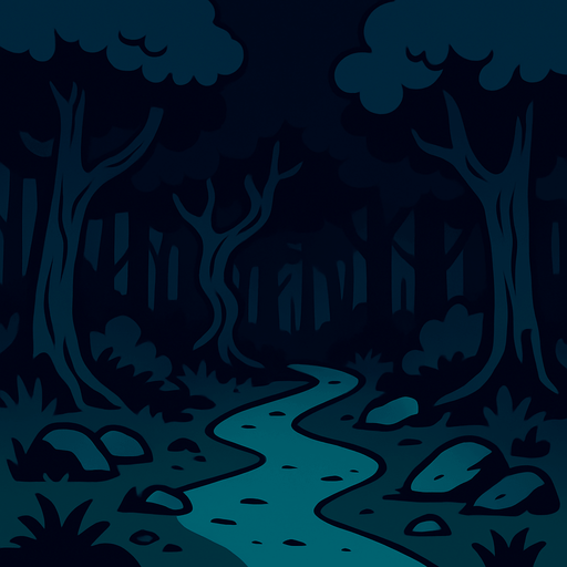 Un bosque oscuro.
In-Game asset.  2d.  High contrast.  No shadows. Cartoon