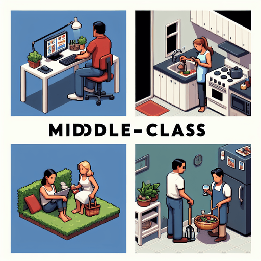 People who are midle class.
Single Game Texture. In-Game asset. 2d. Blank background. High contrast. No shadows.
