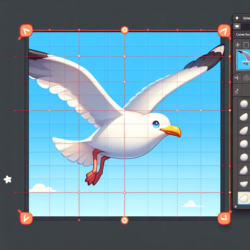 A cartoon seagull. Flying, side profile..
Single Game Texture.  In-Game asset.  2d.  Blank background.  High contrast.  No shadows