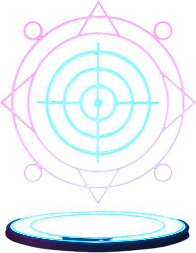 3d hologram neon cyberpunk sigil bullseye symbol magick sacred geometry corporate, logo projection flat symmetrical