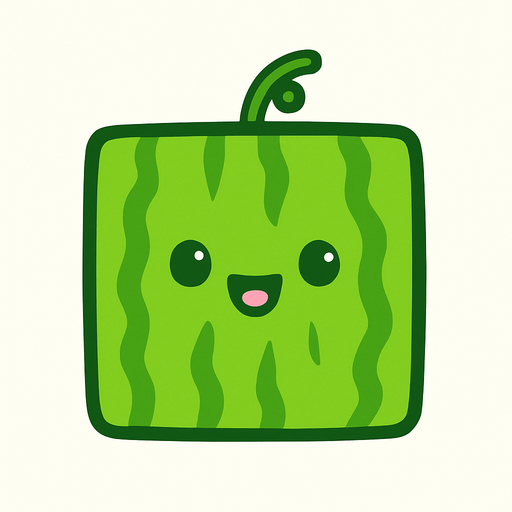 Perfectly square bright green waterlemon with cute happyy face. Cartoon style. Cute art style. Simple vector style. No Shadows