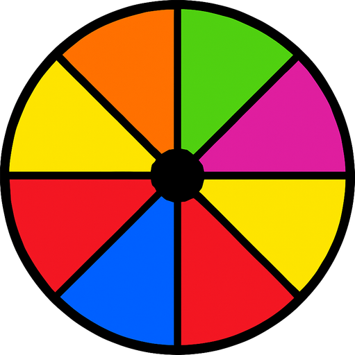 Una ruleta, dividida en 8 partes, cada parte separada por una linea negra y cada parte rellena con un color brillante atractivo, sin fondo, sin flecha apuntando al resultado.
In-Game asset.  2d.  High contrast.  No shadows