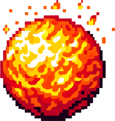 ball of fire sprite art
Single Game Texture. In-Game asset. 2d. Blank background. High contrast. No shadows.