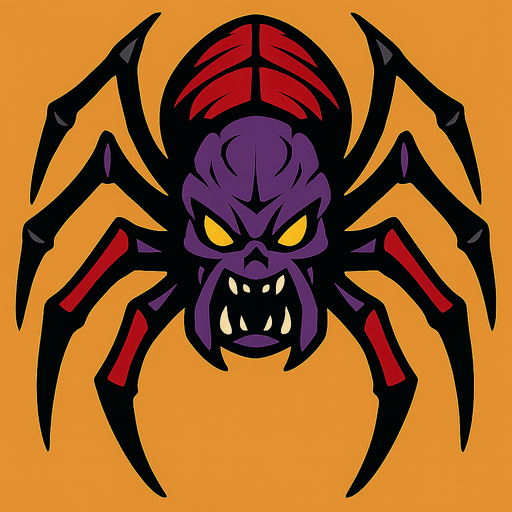 vertical top down style image. evil alien spider  upwards front.
In-Game asset.  2d.  High contrast.  No shadows