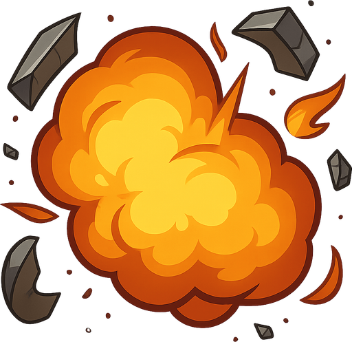 explosion of metal and fire cloud. No background. Transparent background. Blank background. No shadows. 2d. In-Game asset. flat