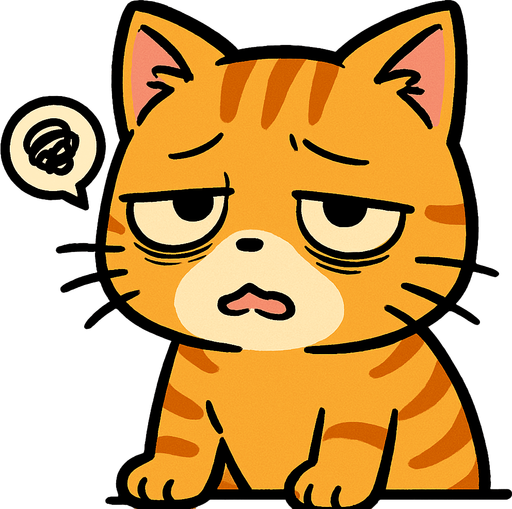 Cute tired cat manga cartoon style.
In-Game asset.  2d.  High contrast.  No shadows