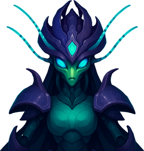 Front-facing icon, Fullscreen modern App Store art style with futuristic alien queenbug
, 16:9, high definition.  No text captions!