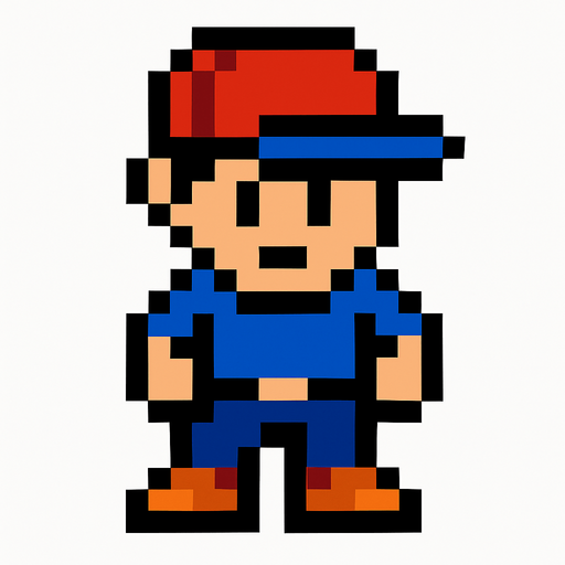 pixel player.
In-Game asset.  2d.  High contrast.  No shadows