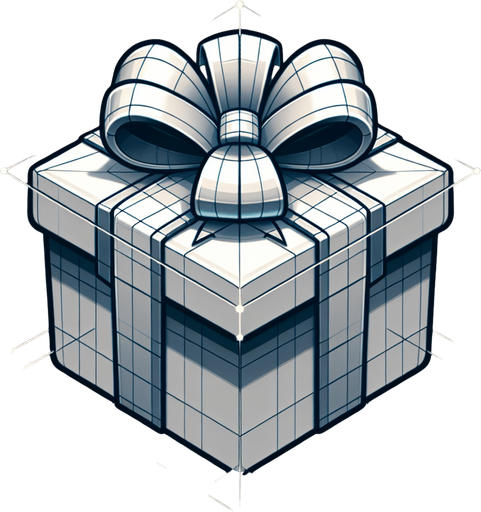 gift wrapped box, vivid colours. with bow on top Single Game Texture. In-Game asset. 2d. Blank background. High contrast. No shadows.