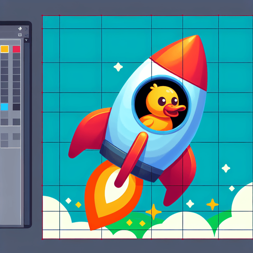 a duck in a rocket.
Single Game Texture.  In-Game asset.  2d.  Blank background.  High contrast.  No shadows