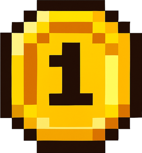 Haz una moneda 2d pero un pixel.
In-Game asset.  2d.  High contrast.  No shadows