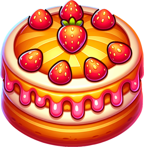 une patisserie (gâteau) simple.
Single Game Texture.  In-Game asset.  2d.  Blank background.  High contrast.  No shadows