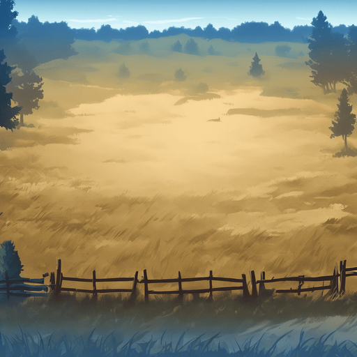 Remove dithering and blur and use instead crisp areas using five tone shading from vector art. No changes to the content of the image: it's still an empty battlefield meadow with a few trees along the edges.