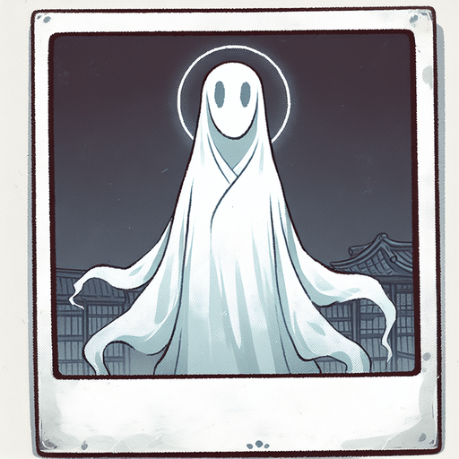 Polaroid photo of ghost, Japanese ghost
Single Game Texture. In-Game asset. 2d. Blank background. High contrast. No shadows.