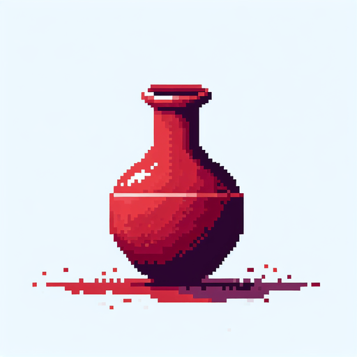 A thin red earthen jar. 8 bit Pixel art..
Single Game Texture.  In-Game asset.  2d.  Blank background.  High contrast.  No shadows