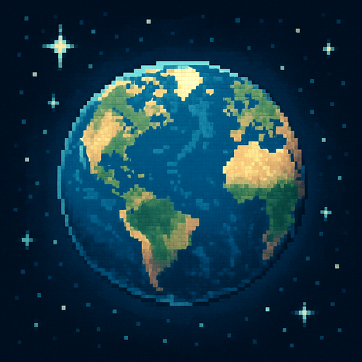 Planet Earth of the universe in Pixel Art style