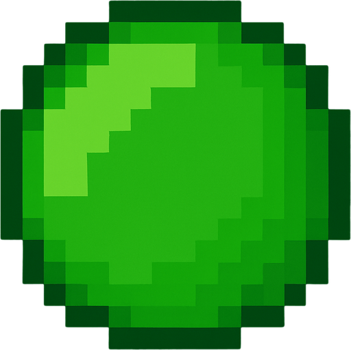 Genera una imagen de un círculo verde pixel.
In-Game asset.  2d.  High contrast.  No shadows