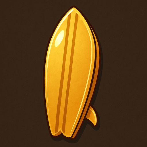 golden surf board.
In-Game asset.  2d.  High contrast.  No shadows