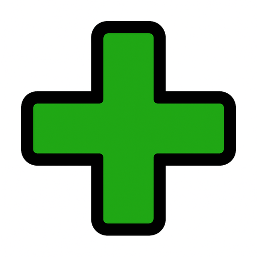 Un signo de más en verde.
In-Game asset.  2d.  High contrast.  No shadows