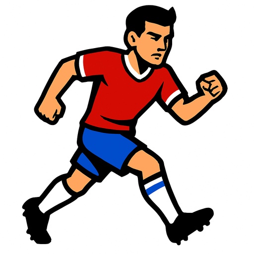 male soccer striker  not holding ball 2d ingame asset high contrast no shadows.
In-Game asset.  2d.  High contrast.  No shadows
