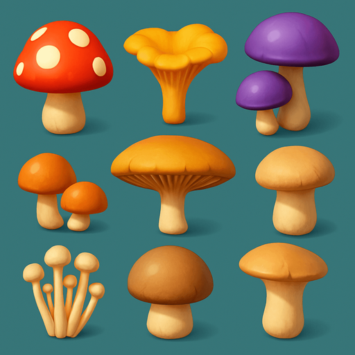 Pack of different mushrooms, 3D mushrooms, without black lines around it!
In-Game asset.  High contrast.  No shadows. 3D