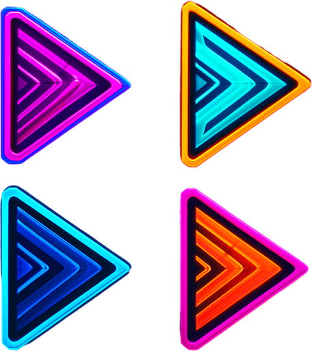 Setting buttons shapes as Triangle pointing to the right. HD colors. cyberpunk. Abstract. Different colors.
In-Game asset.  2d.  High contrast.  No shadows