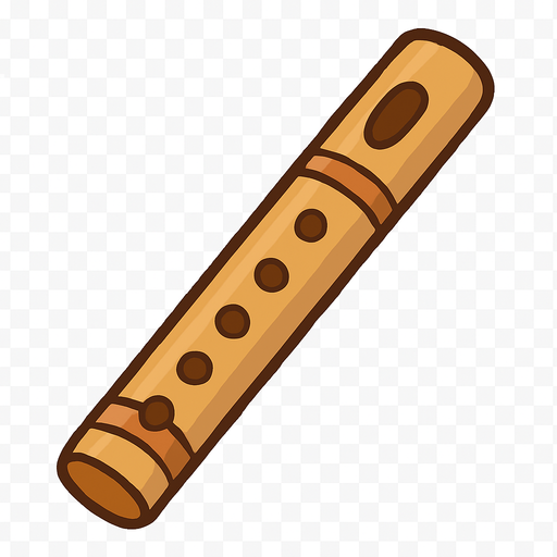 A cute 2D illustration of a wooden flute (Indian Bansuri) with finger holes and slight ornamentation. Light brown color, rounded edges, and cartoon-friendly design. Transparent rounded background PNG, perfect for educational or sound quiz games..
In-Game asset.  2d.  High contrast.  No shadows