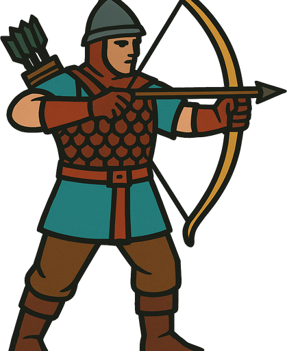 Okçu piyade savaşçı.
In-Game asset.  2d.  High contrast.  No shadows