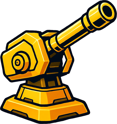 gunTurret aiming diagonal. yellow, HD colors.
In-Game asset.  2d.  High contrast.  No shadows