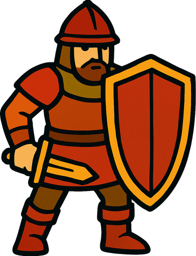 solider with shield in hand.
In-Game asset.  2d.  High contrast.  No shadows