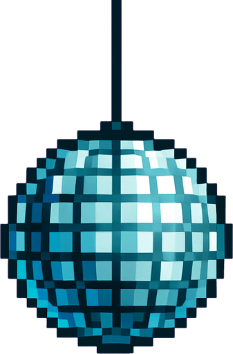 una bola de espejos tipo fiebre de sabado por la noche con estilo pixel art con el cable de donde cuelga largo, con fondo verde
.
In-Game asset.  2d.  High contrast.  No shadows