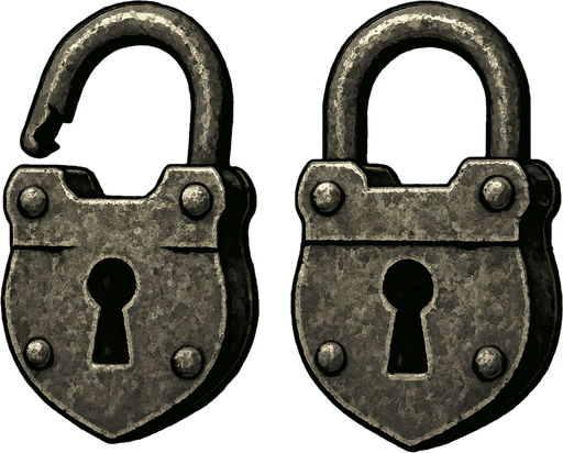 Old metal lock opened and closed.
In-Game asset.  3d.  High contrast.  No shadows